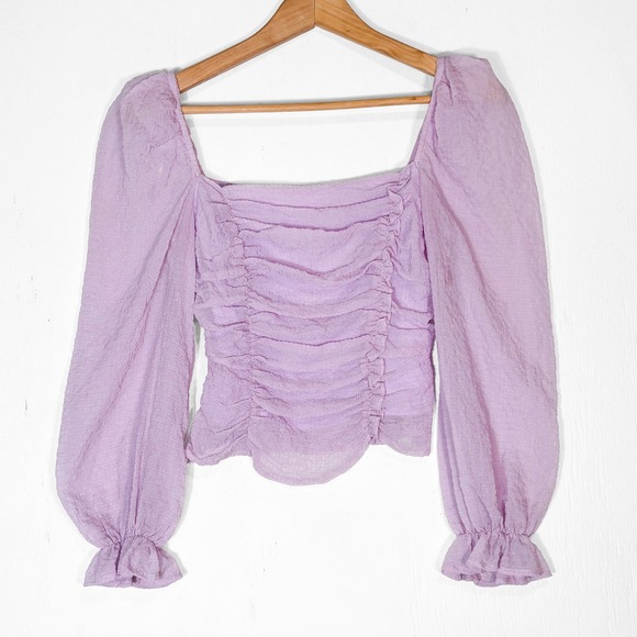 ASTR Lilac Tonina Top Women's S Ruched Puff Sleeve Fairycore Renaissance Blouse - Picture 2 of 10